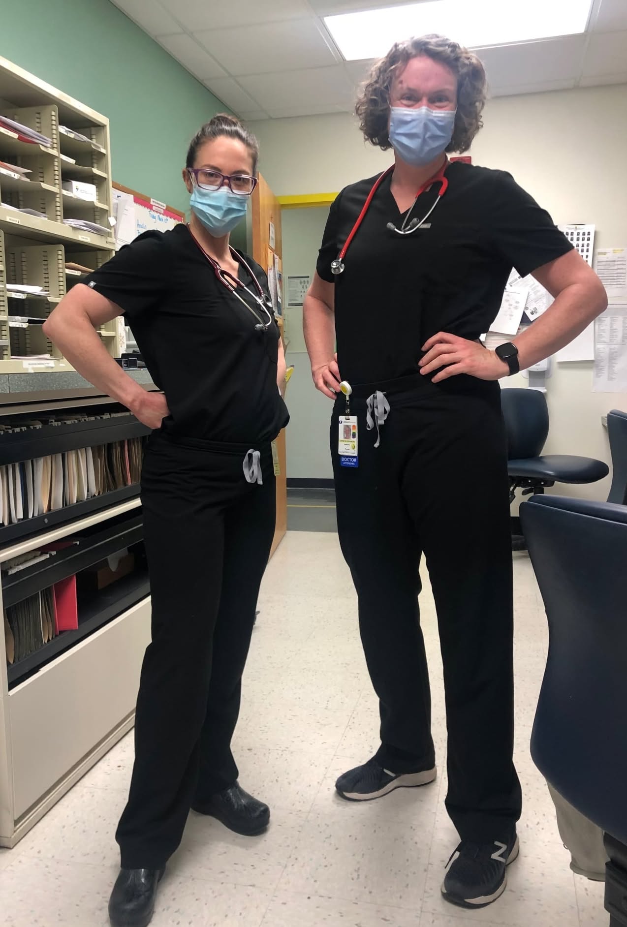 Dr. Annie Powell and Dr. Carolyn Keiper at work during COVID