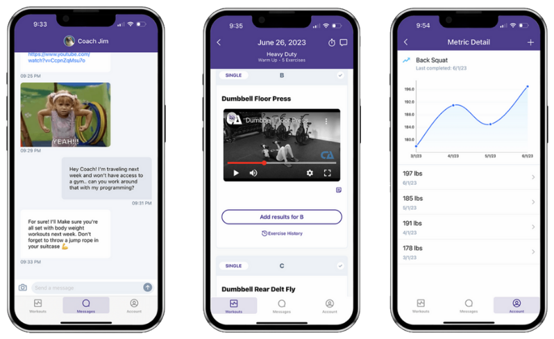 The Prototype training app — coach messaging, exercise video demos, and progress tracking on iPhone