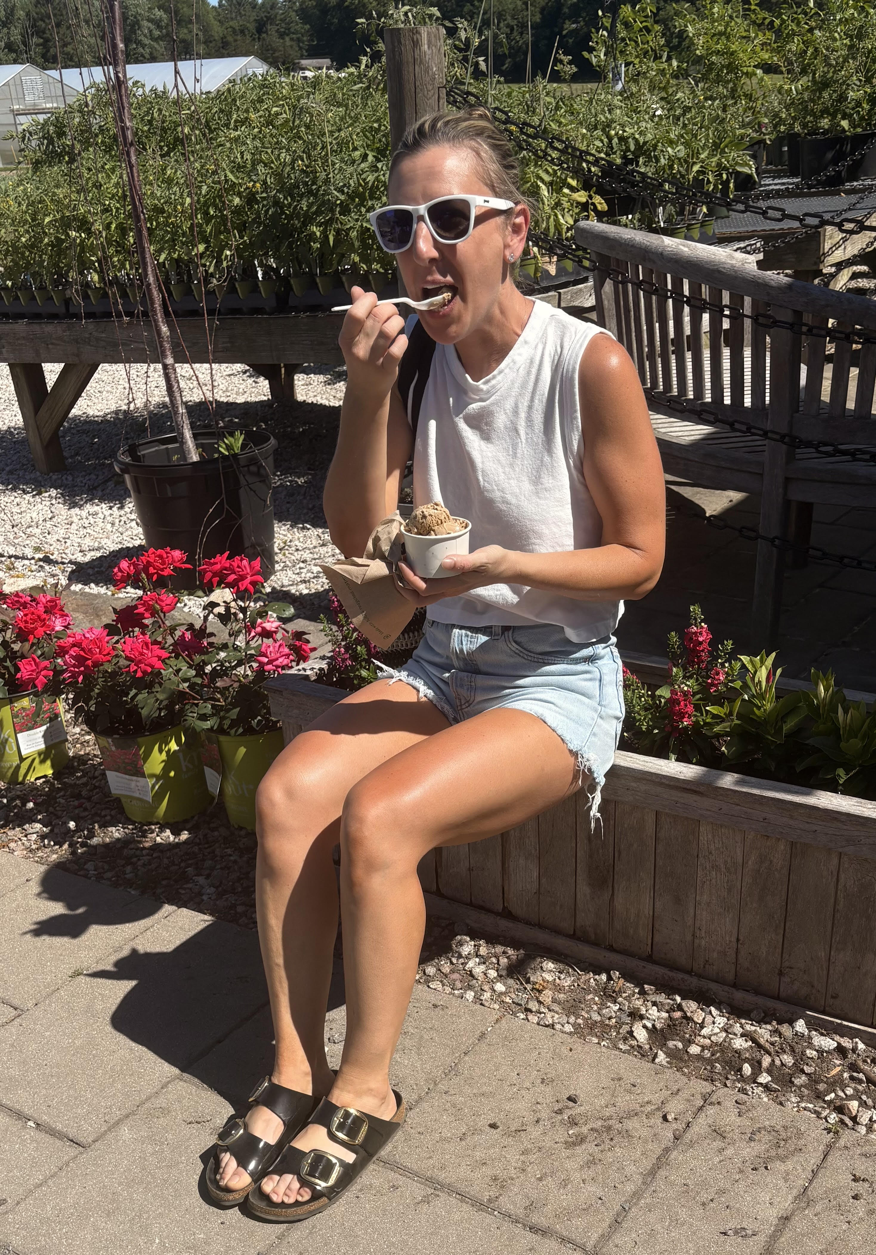 Kathleen Sexton enjoying ice cream outside