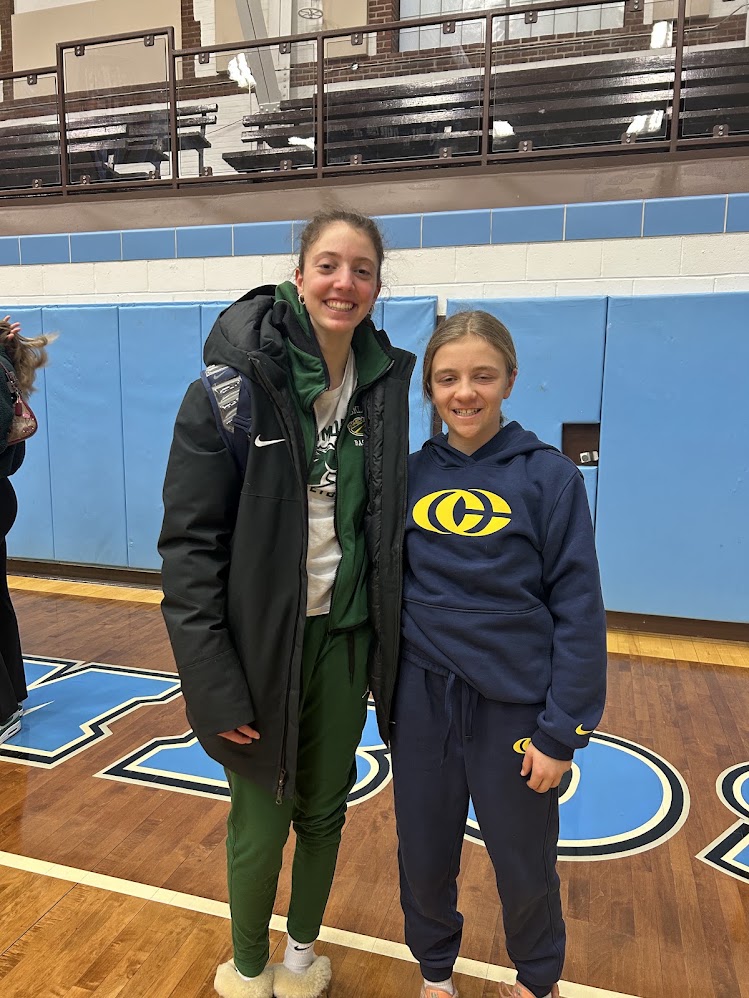 Josie Gualtieri with Rachel Carpenter, a Westborough High graduate who plays college basketball at Skidmore