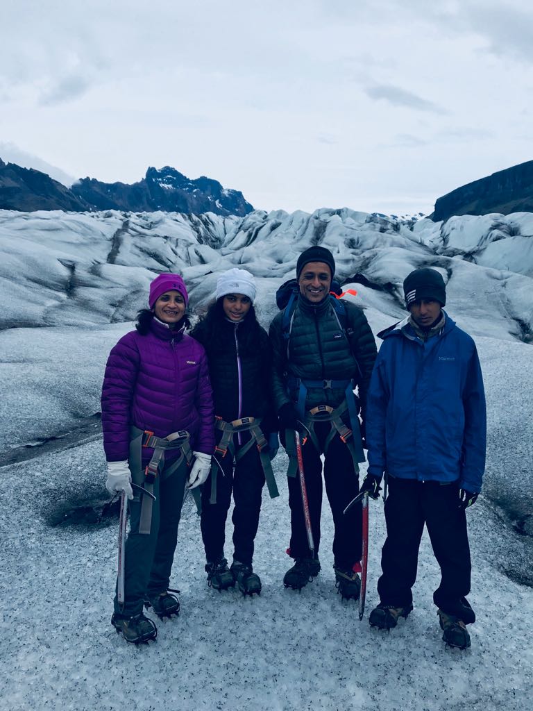 Safdar Medina with his family glacier hiking in Iceland
