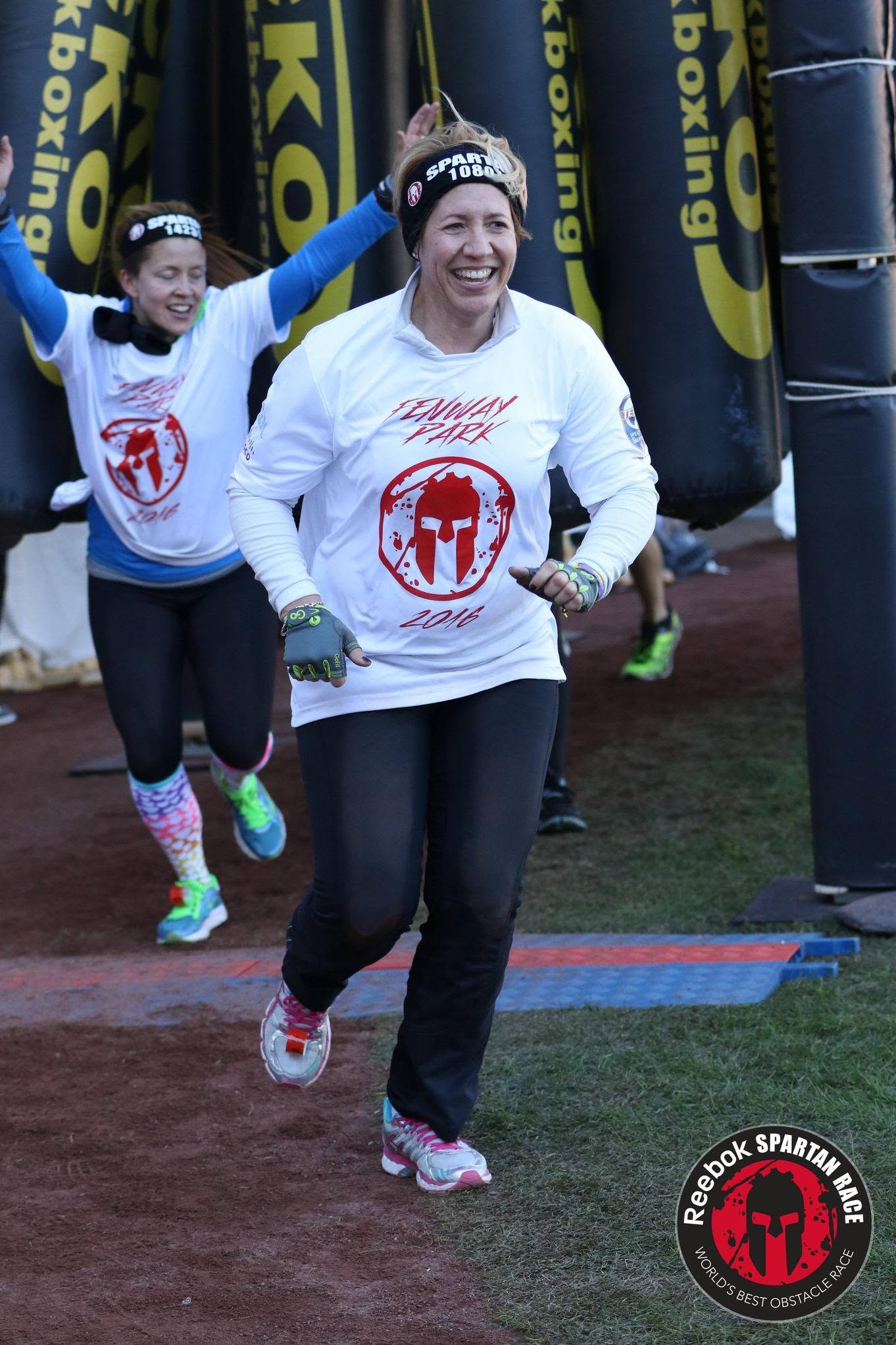 Maria Maynard running Spartan Fenway in 2016 with Lisa