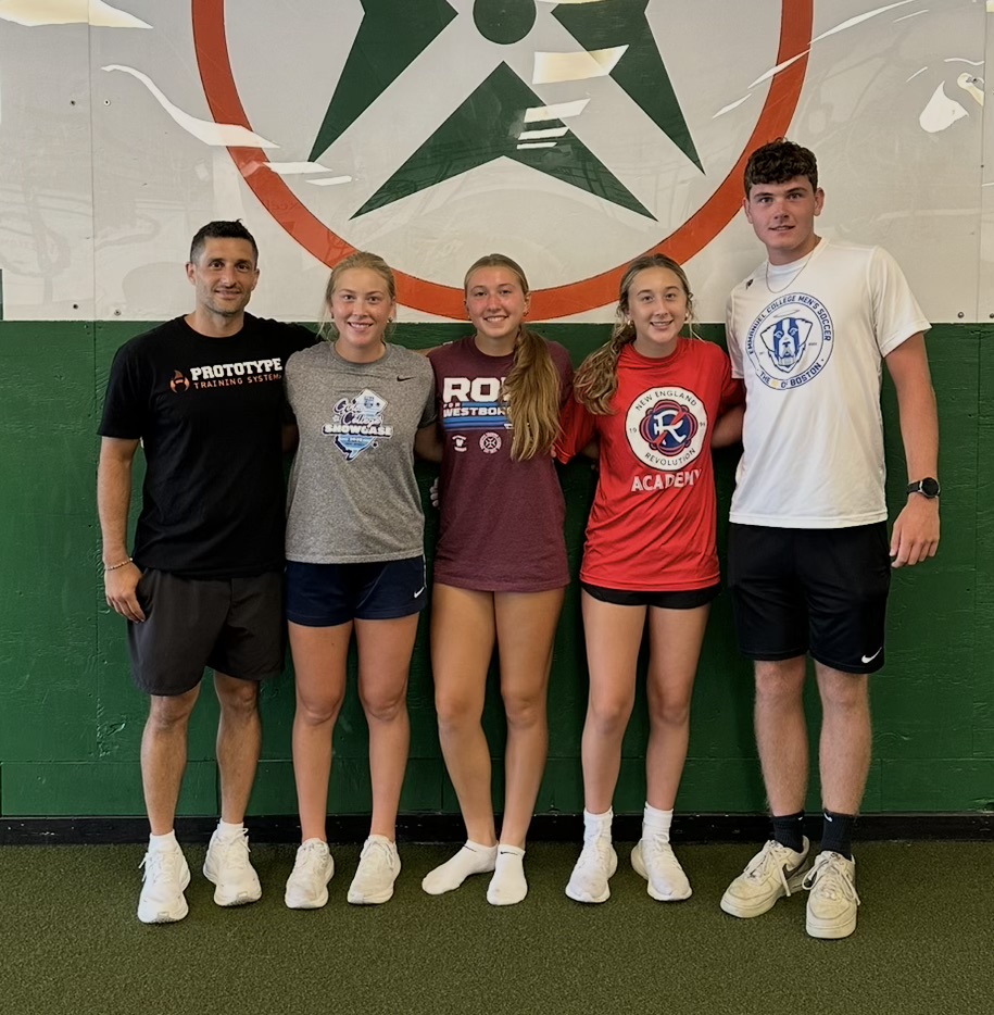 Steve Cimino with the high school and college athletes he coaches