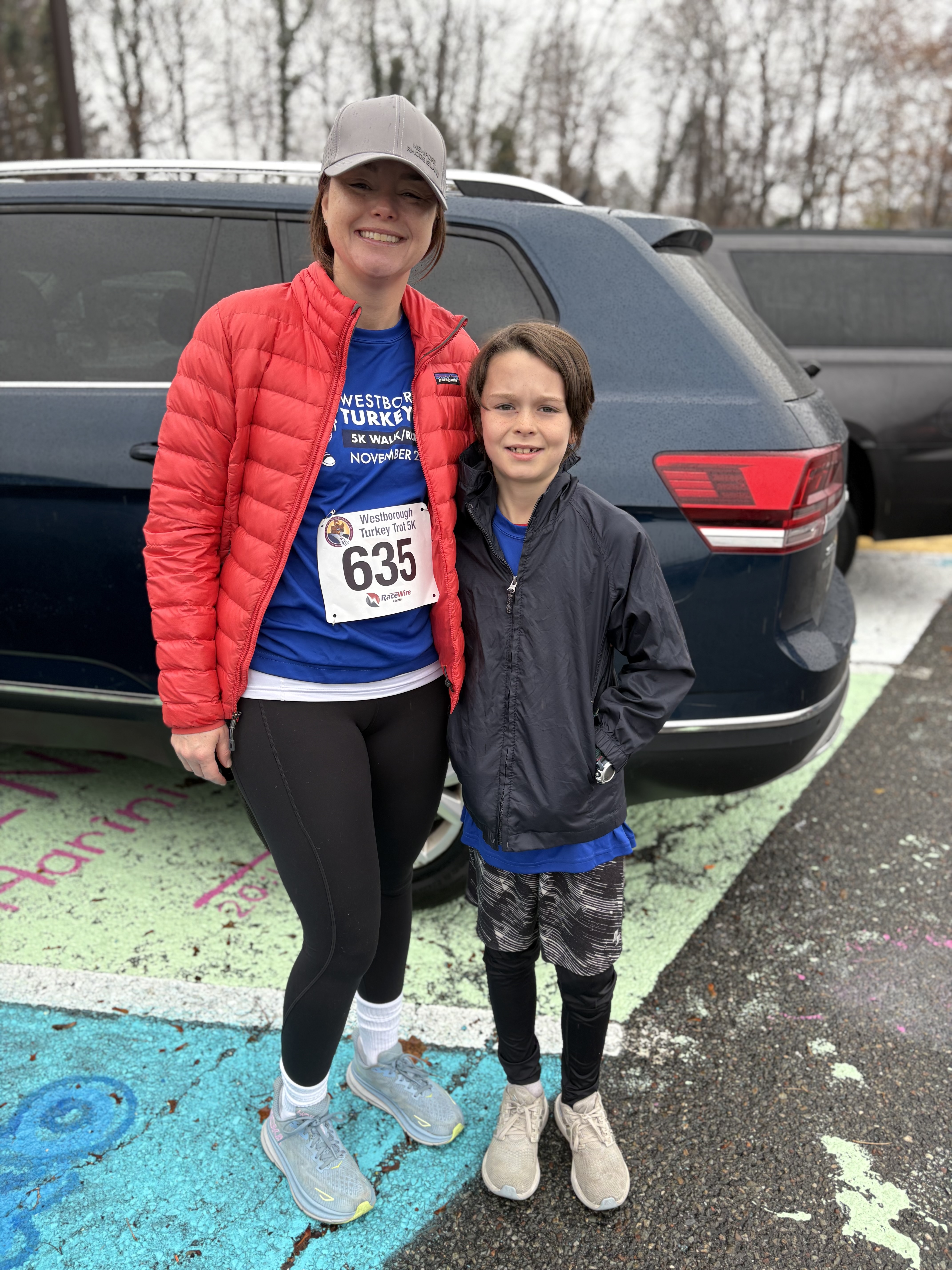 Cori and her son after the Westborough Turkey Trot 5K
