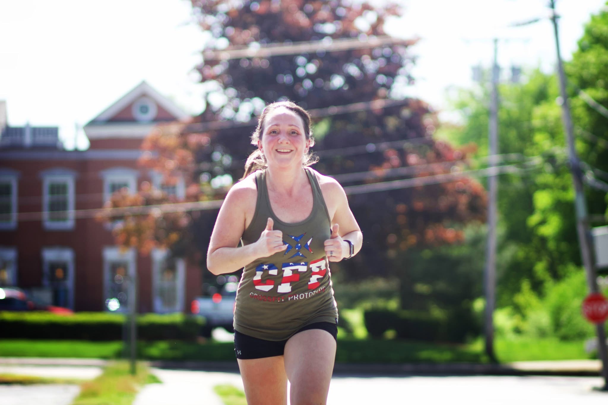 Nicole Croteau running during an annual Murph workout