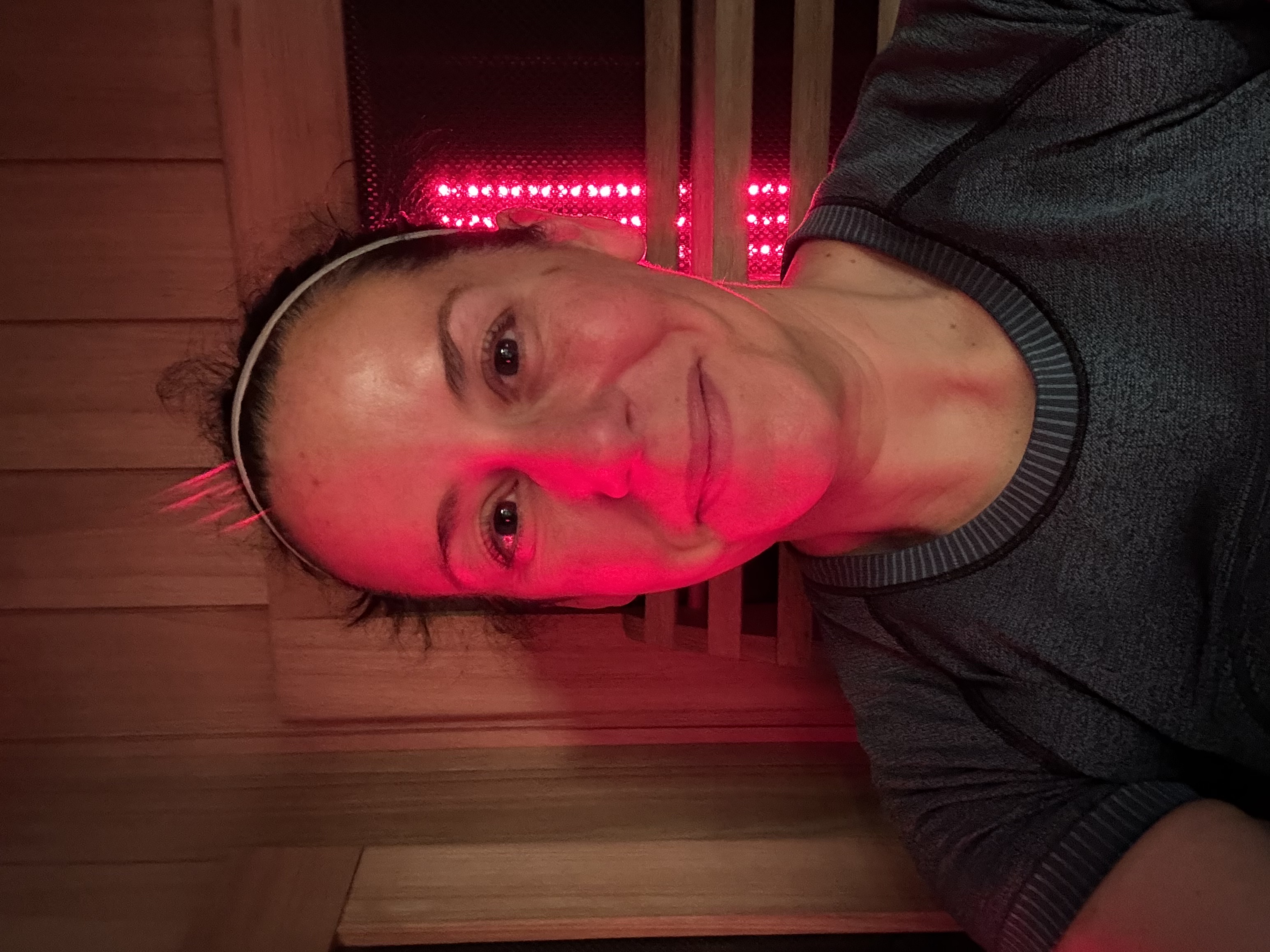 Jess Clancy relaxing in the sauna at Prototype